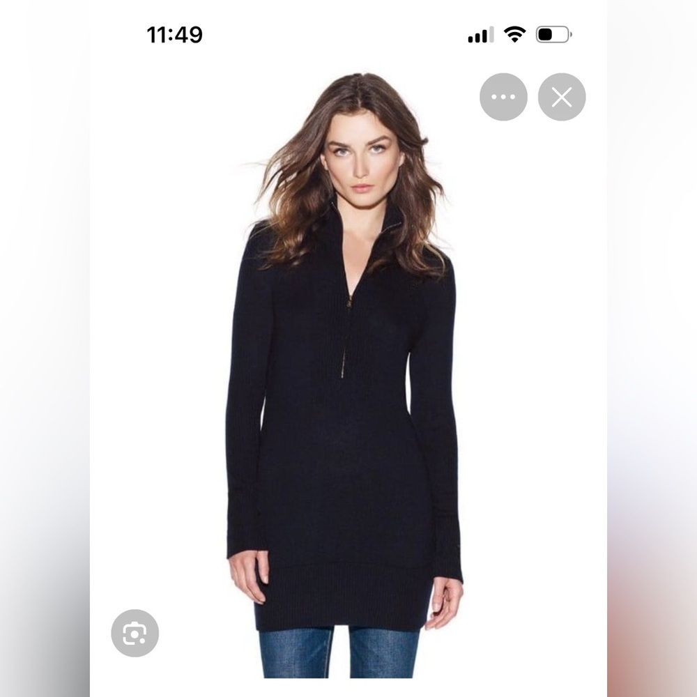 NWT Tory Burch Alora Black Ribbed Long Sleeve Quarter Zip Fine Knit Sweater S